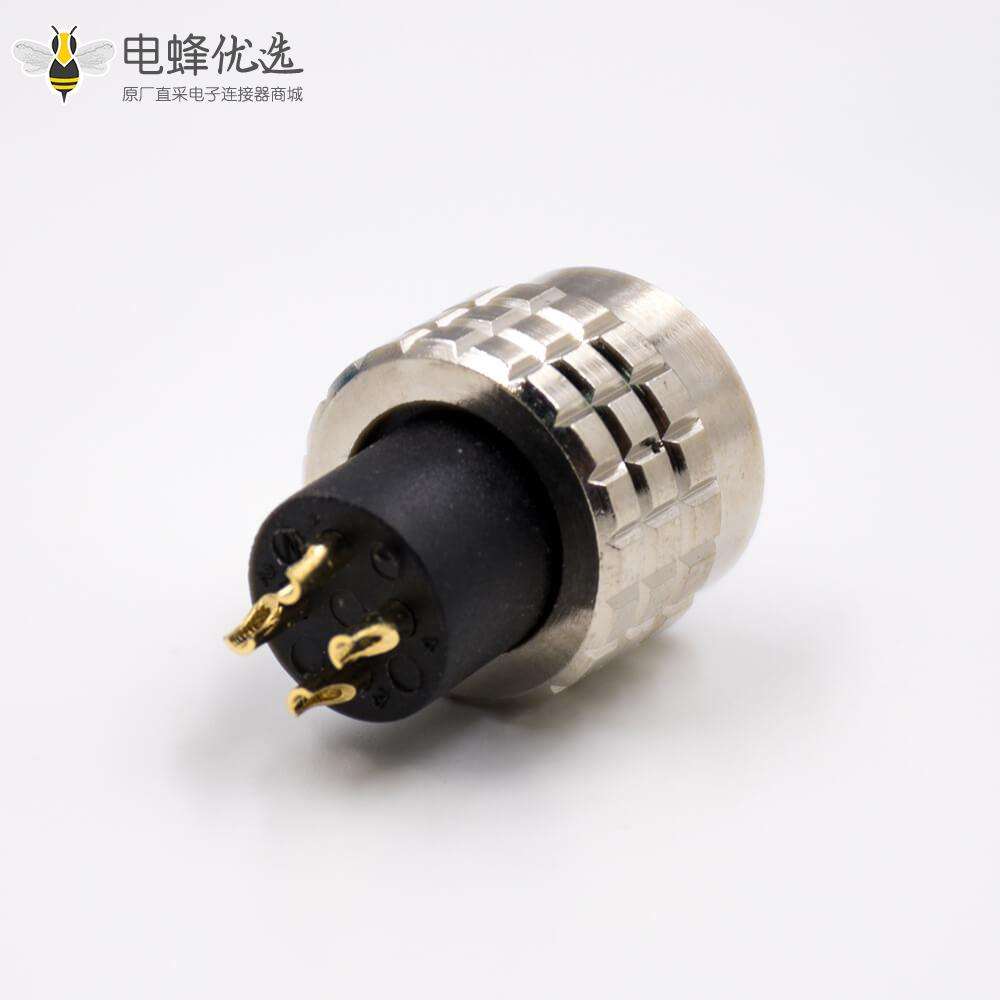 M12传感器连接器注塑组装接头A扣4芯公头直式焊线式不带屏蔽