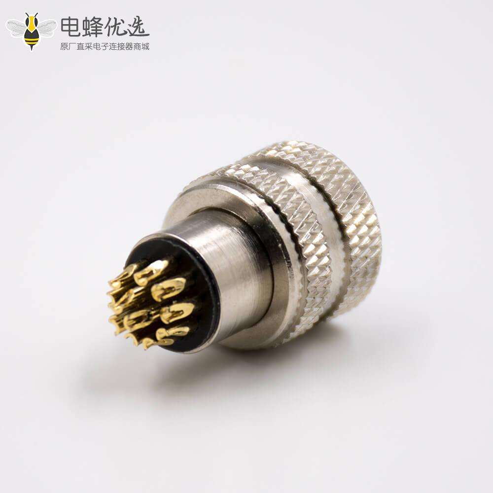 传感器M12接头组装接头A扣12芯母头直式接线焊线式带屏蔽连接器