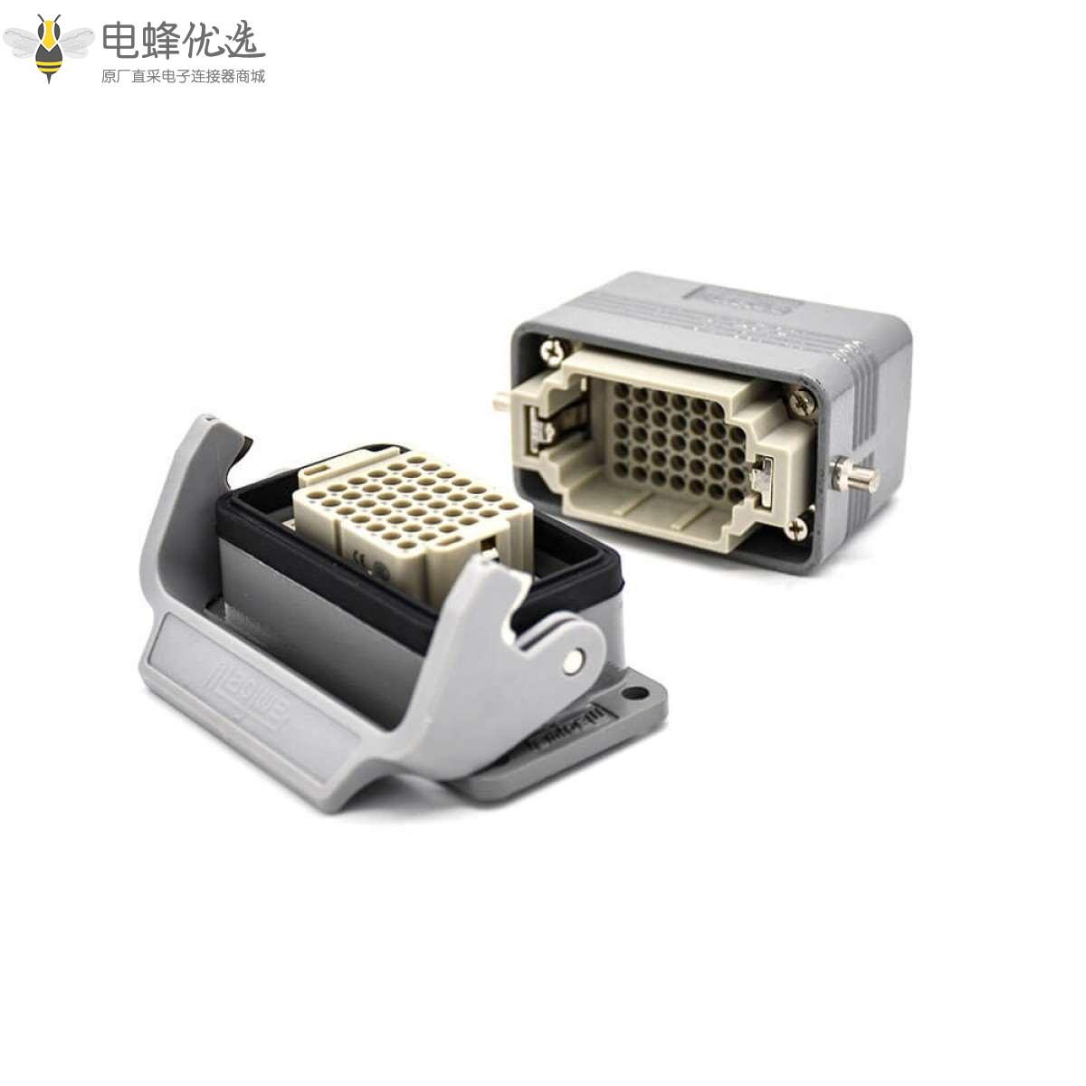 矩形防水连接器H10B不带针公头42芯公母对接螺纹PG16开孔安装斜出口重载连接器