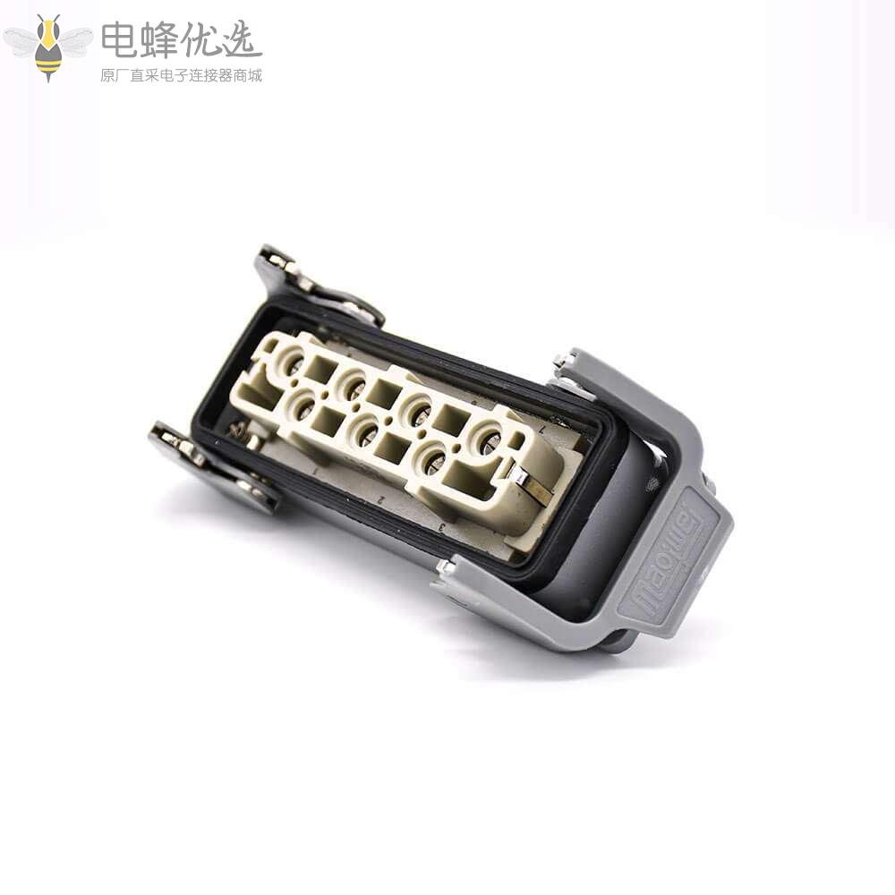 工业矩形重载连接器塑料铁扣7芯H24B外壳顶出口开孔安装公母对接M32