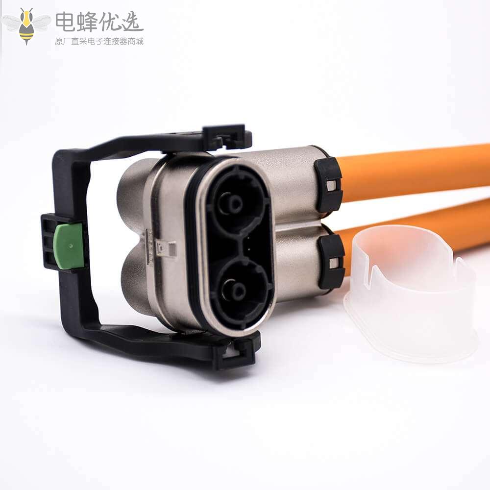 高压互锁插头125A弯式2芯金属外壳接线15CM连接线
