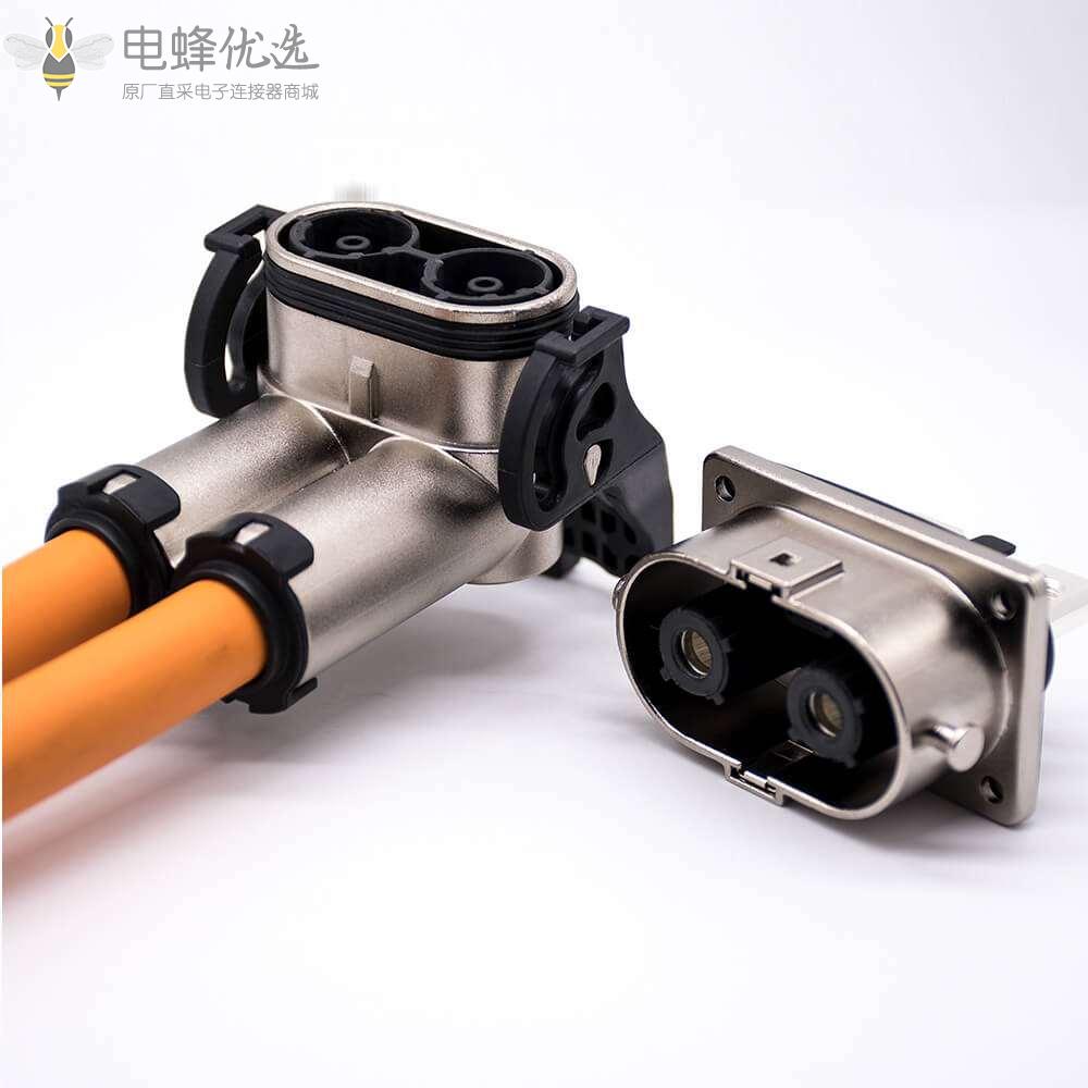 高压互锁插头125A弯式2芯金属外壳接线15CM连接线