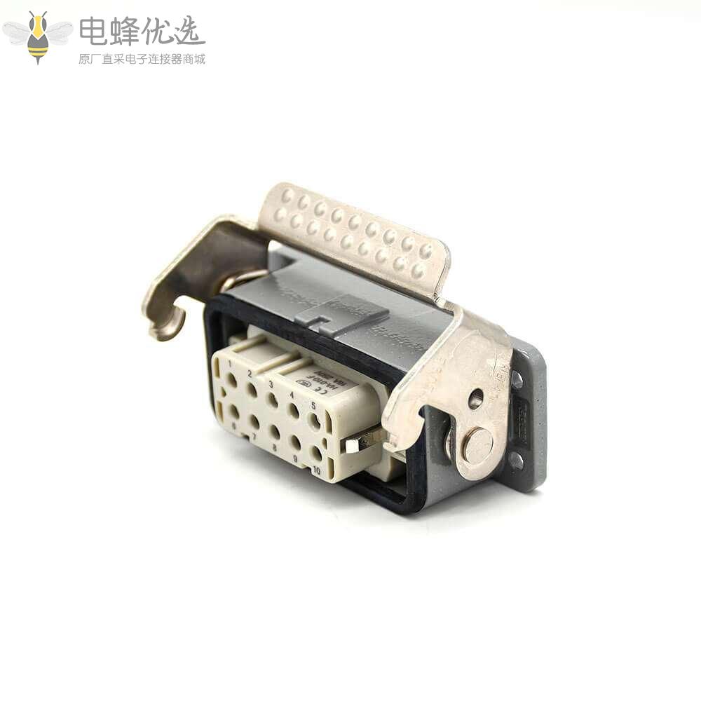 防水重载连接器H10A镀银10芯顶出口公母对接开孔安装螺纹M25铝合金外壳