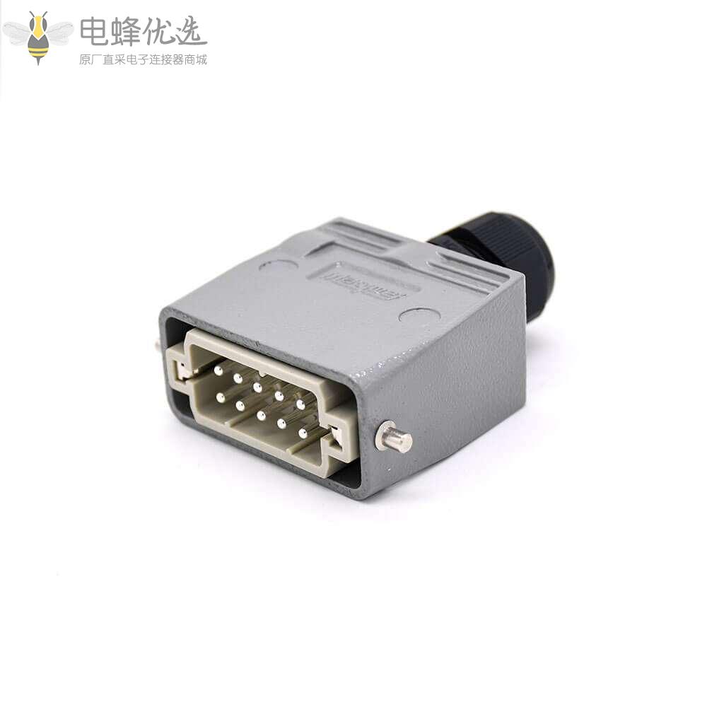 防水重载连接器H10A镀银10芯顶出口公母对接开孔安装螺纹M25铝合金外壳