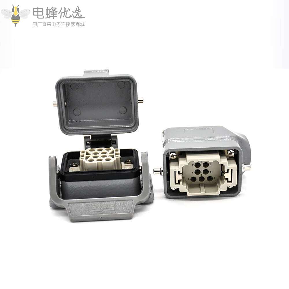 重载连接器H6B开孔安装公母对接斜出口螺纹M20不带针公头10芯带金属防尘盖