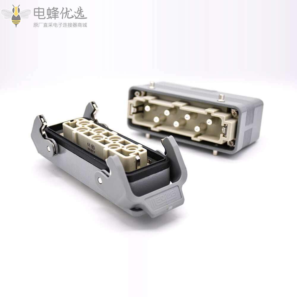 工业矩形重载连接器塑料铁扣7芯H24B外壳顶出口开孔安装公母对接M32