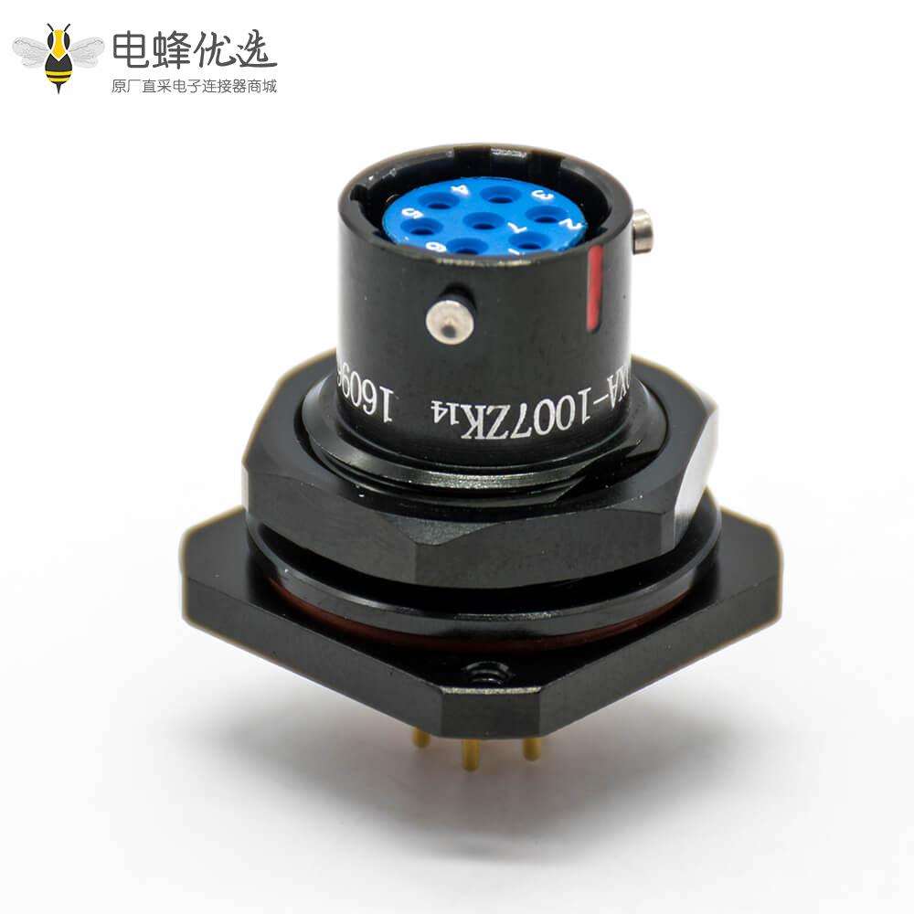 Y50X系列10壳体7芯防水母插座卡口连接面板安装接PCB前锁板直式连接器