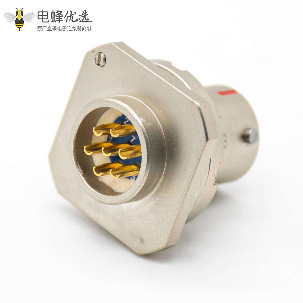 Y11P公插座7芯10壳体号前锁板卡口连接直式螺帽拼紧式面板安装铝合金焊杯