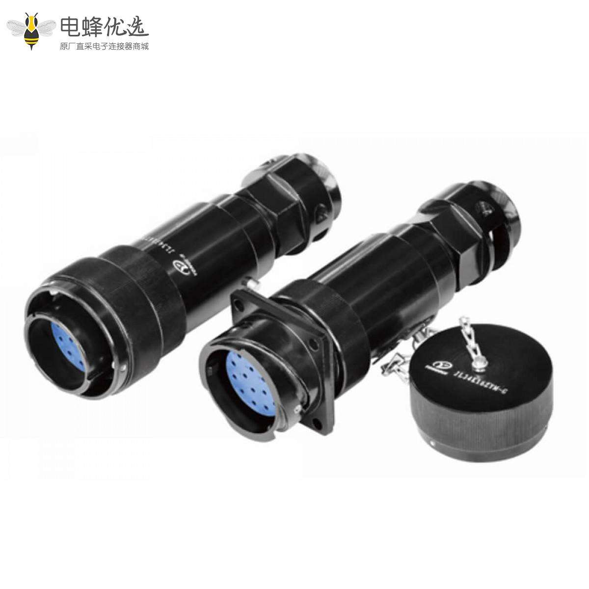 铁路专用圆形电连接器16芯插头&插座JL焊接180°带防尘盖卡扣连接