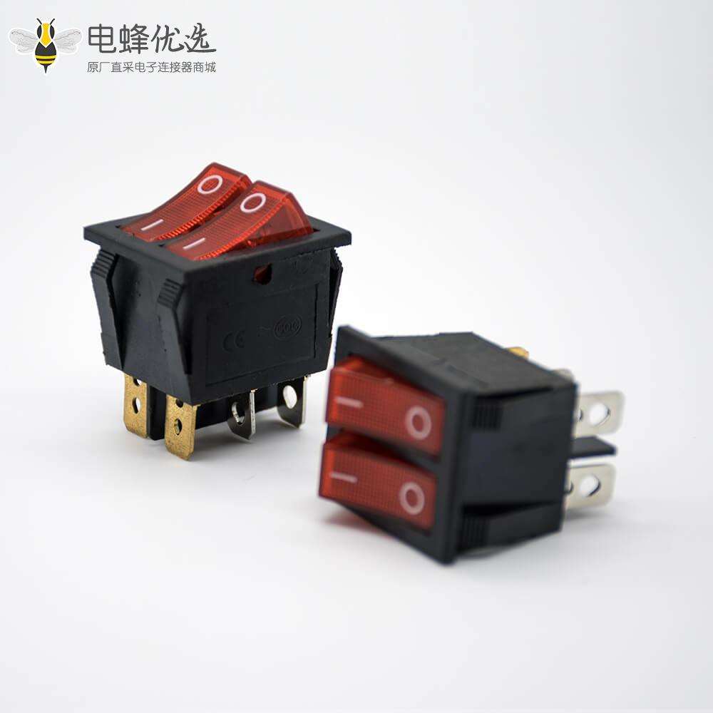 双联船型开关二合一直式KCD6N-201面板安装4脚接线2挡铁脚