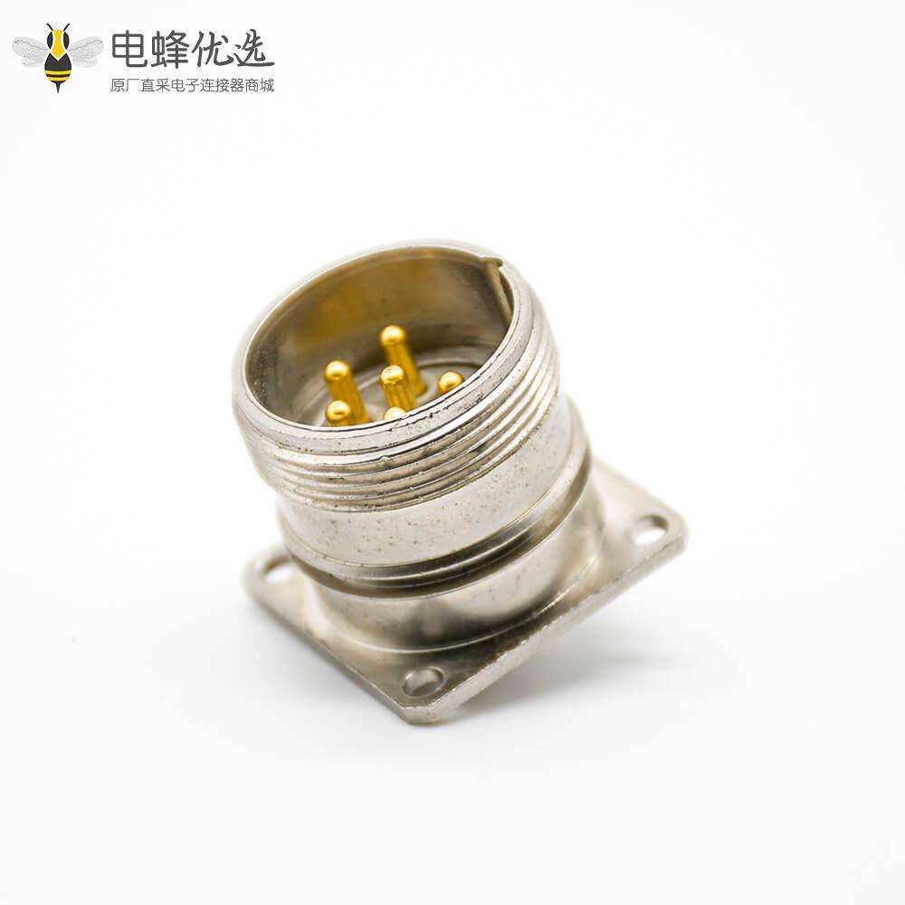 M23法兰连接器6芯公插座直式4孔法兰焊线连接器
