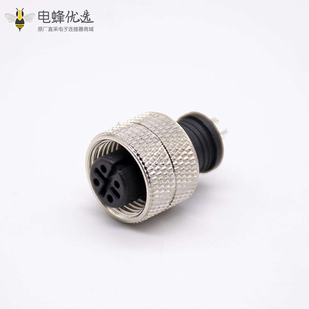 m12直注塑母头4芯接线焊杯不带屏蔽