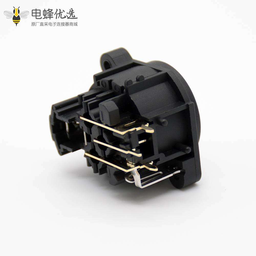 XLR公插座卡侬座麦克风插座话筒连接器咪座3针母插座插孔90&deg;弯面板安装带开关