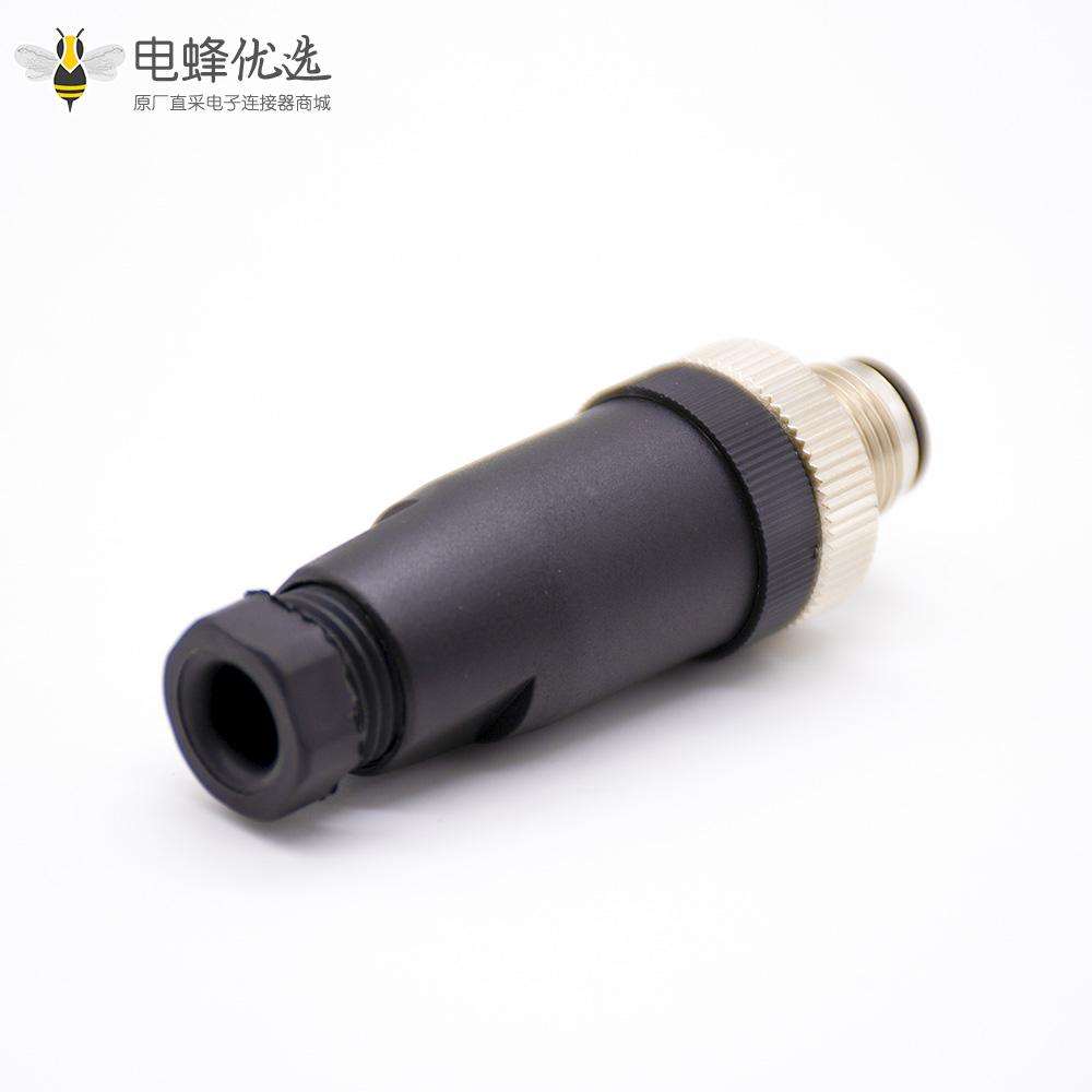 m12连接器3芯公转母直式焊线前锁板M12连接器A编码