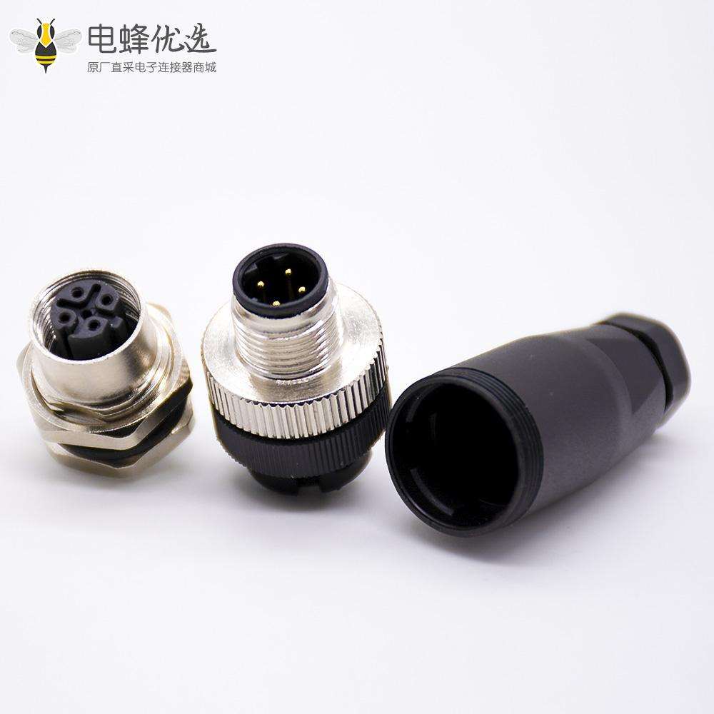 m12连接器5芯母头直式前锁板焊线D编码