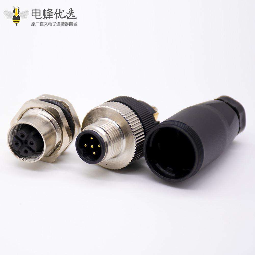 m12连接器5芯母头直式前锁板焊线D编码