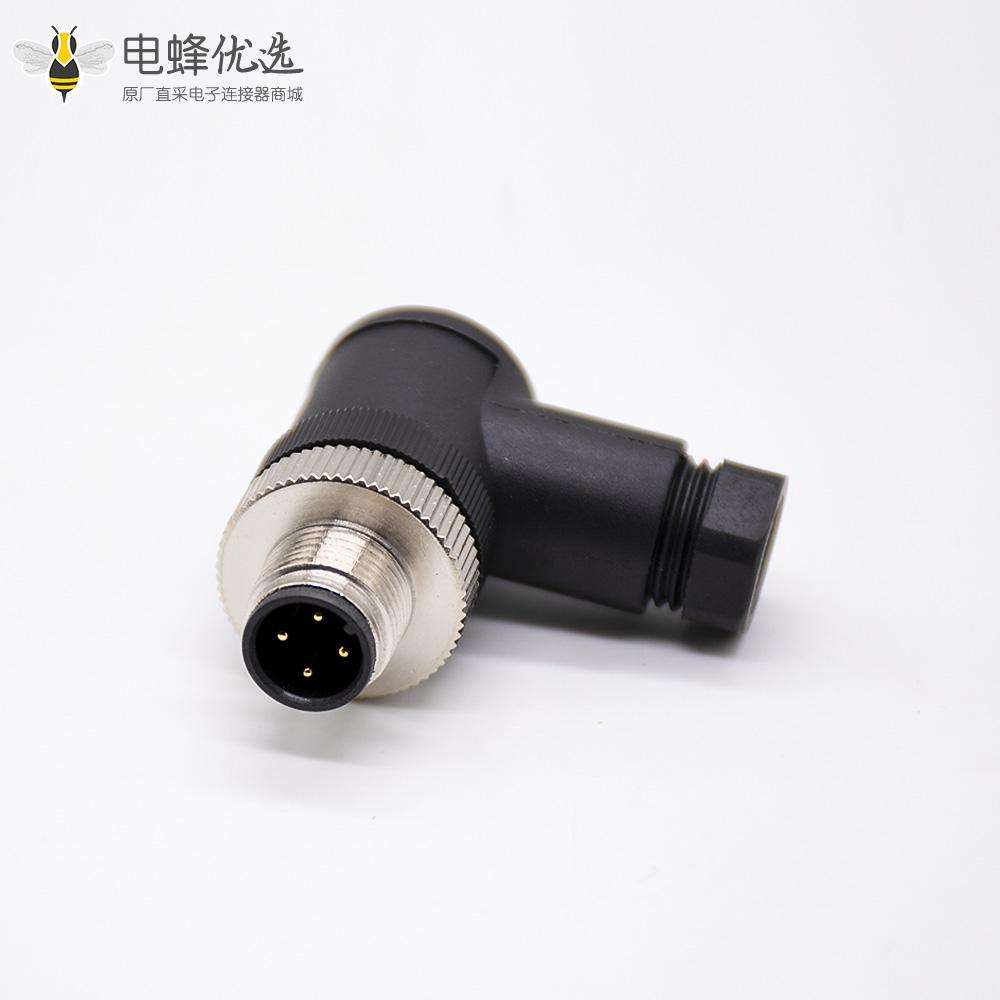 m12接头4针公头A编码弯式螺丝锁接式不带屏蔽
