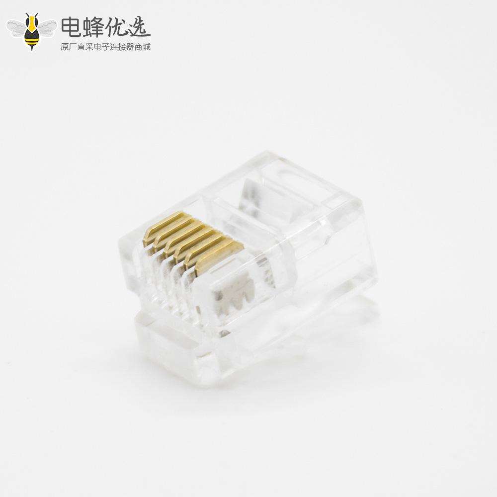 RJ11水晶头6P6C单端口用于CAT3电缆非屏蔽6芯水晶插头