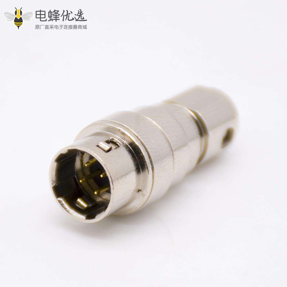 HR10圆形连接器4芯孔型母插头和浮动针型公插座一对直式焊线