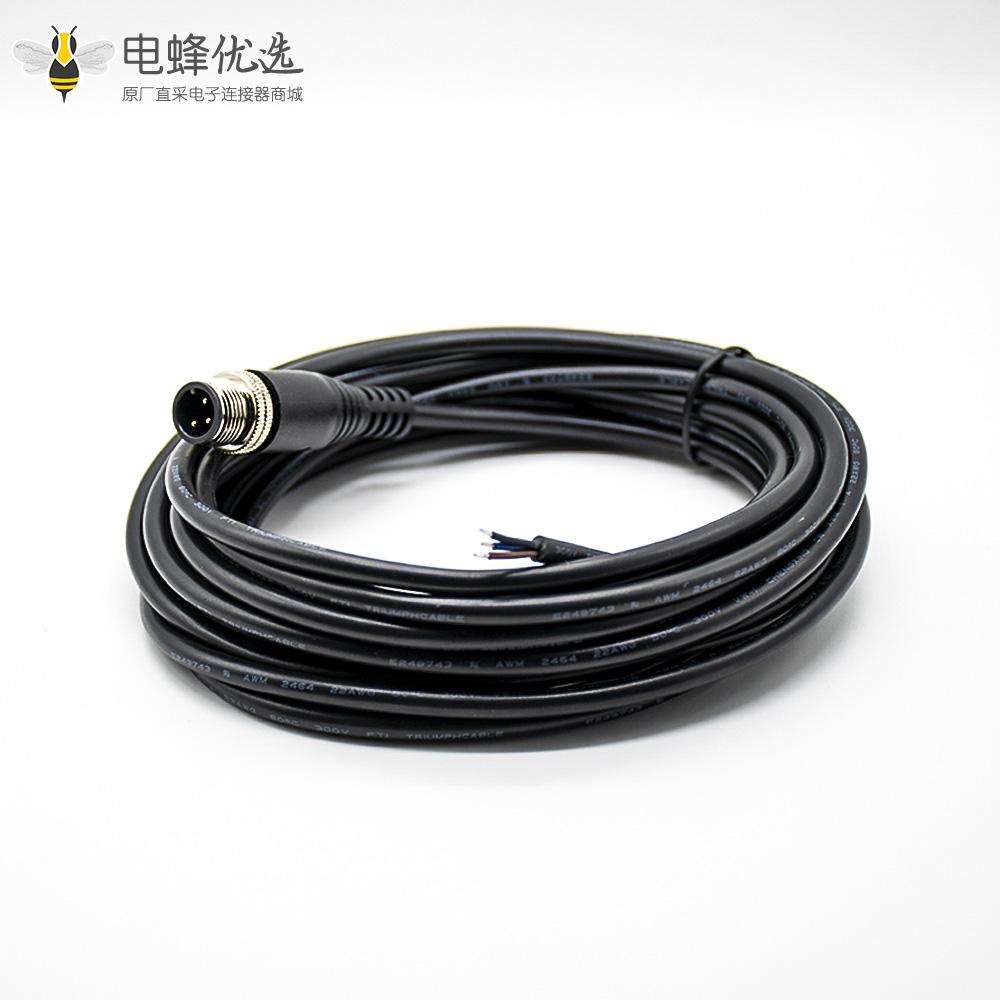 M12注塑线3芯公头A型直头带单边线5米
