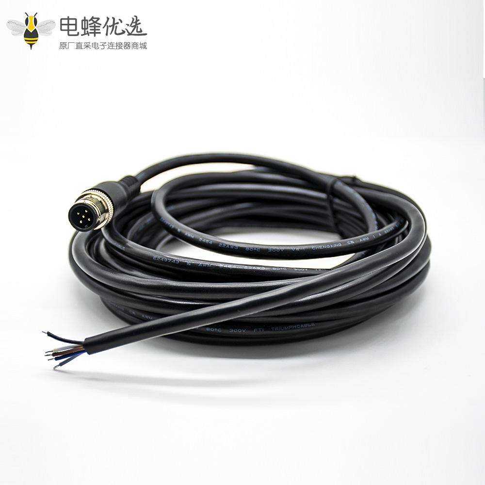 M12航空接头5芯直公头A型不带屏蔽接线焊线单边线5米