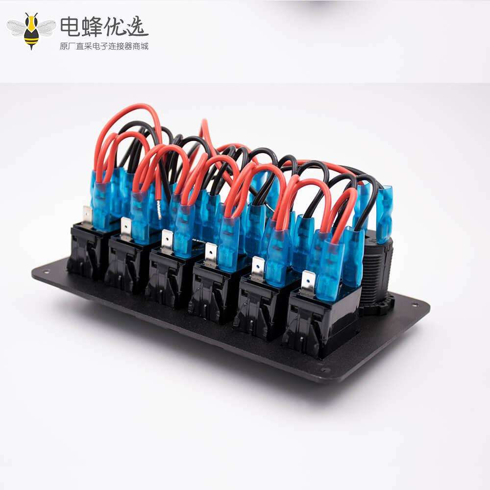 多功能车载充电器双USB接口6位面板开关电压表点烟器总成