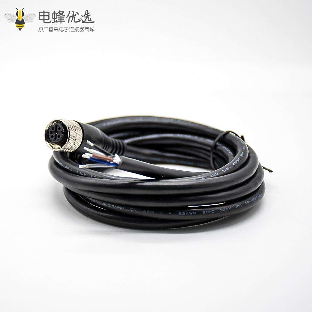 M12注塑成型5芯母头A型直式不带屏蔽接单边线2米