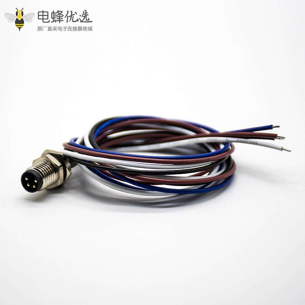 M8防水插头4芯公头板端插座直式后锁板焊线0.2M圆形连接器