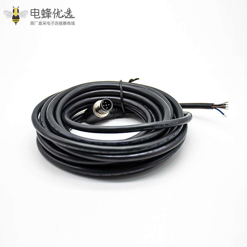 M12连接器5针弯公头A扣注塑线5米连接器通讯设备插头配件