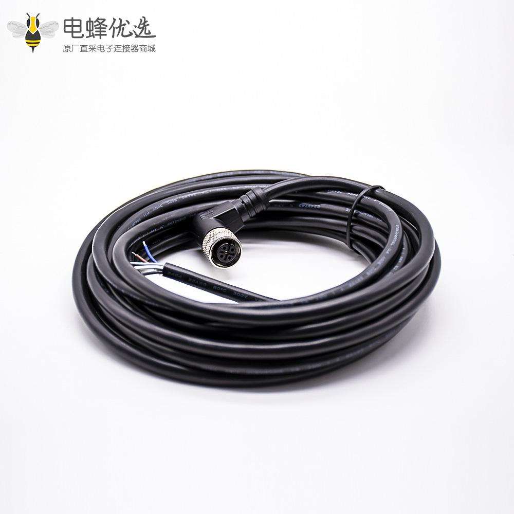 M12电缆A扣弯公头5针带注塑线5米连接器通讯设备插头配件