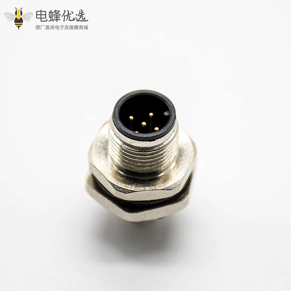 传感器公头插座A扣180&deg;PCB板安装后锁板5芯M12防水连接器