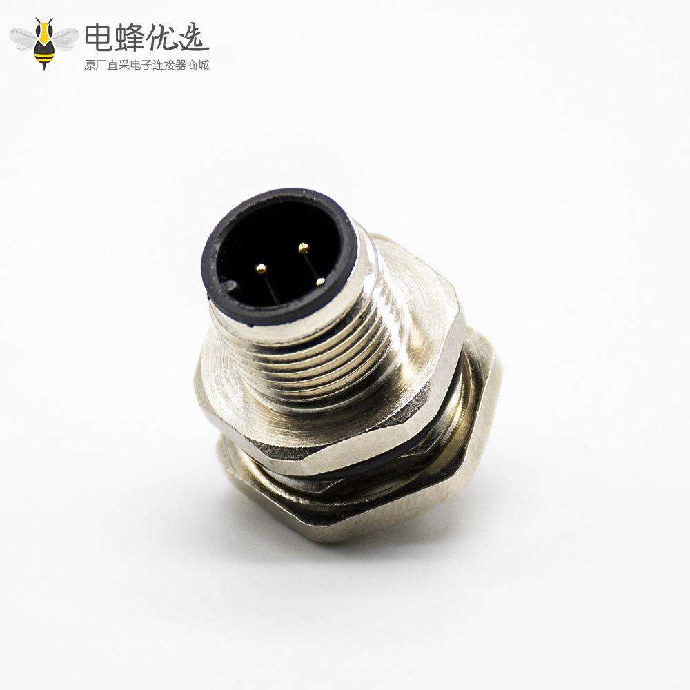 M12传感器连接器A扣180&deg;接线后锁板防水3芯公插座