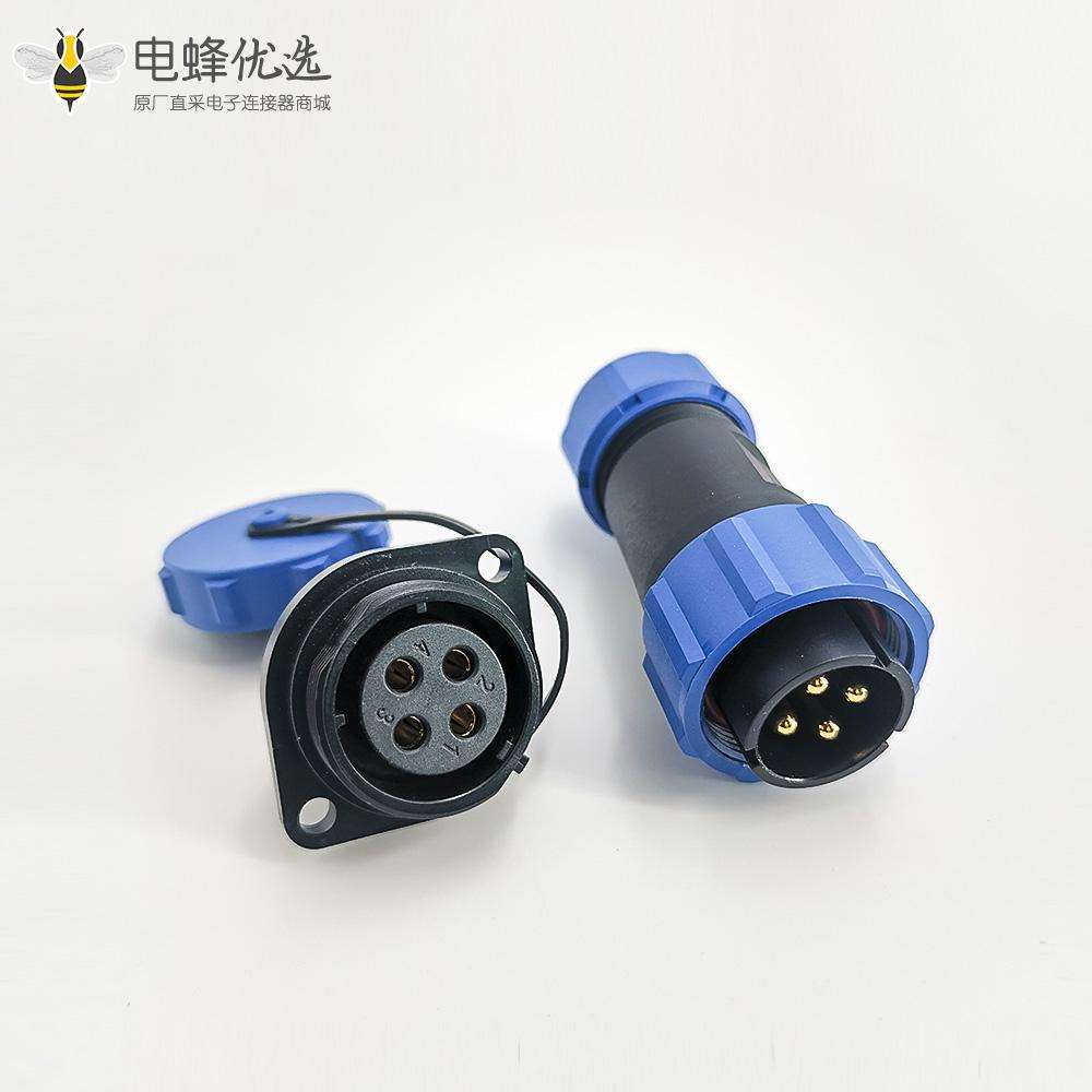 航空插头SP21系列4芯公插头+母菱形插座2孔法兰面板安装