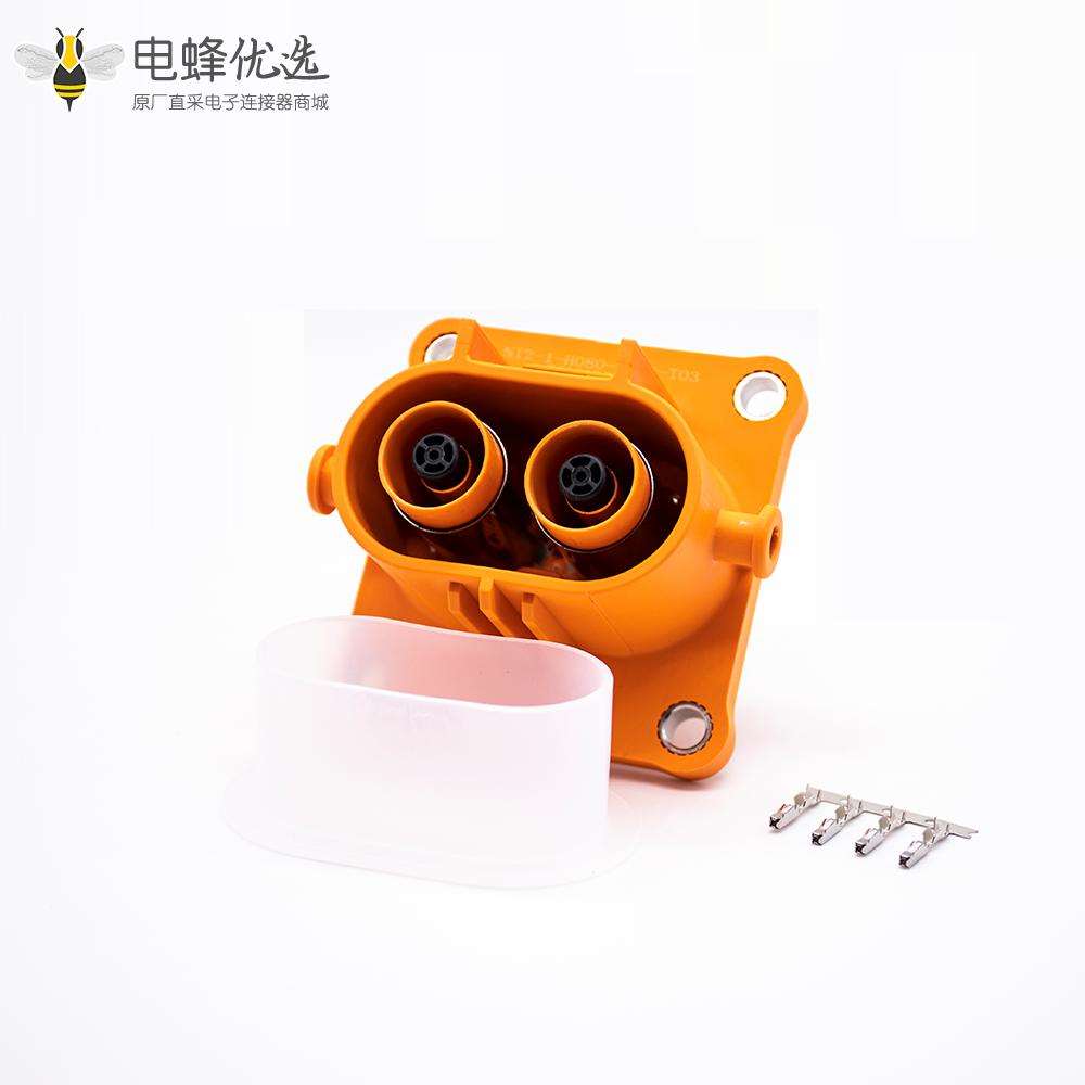 高压大电流连接器200A带铜排直式2芯高压互锁插座