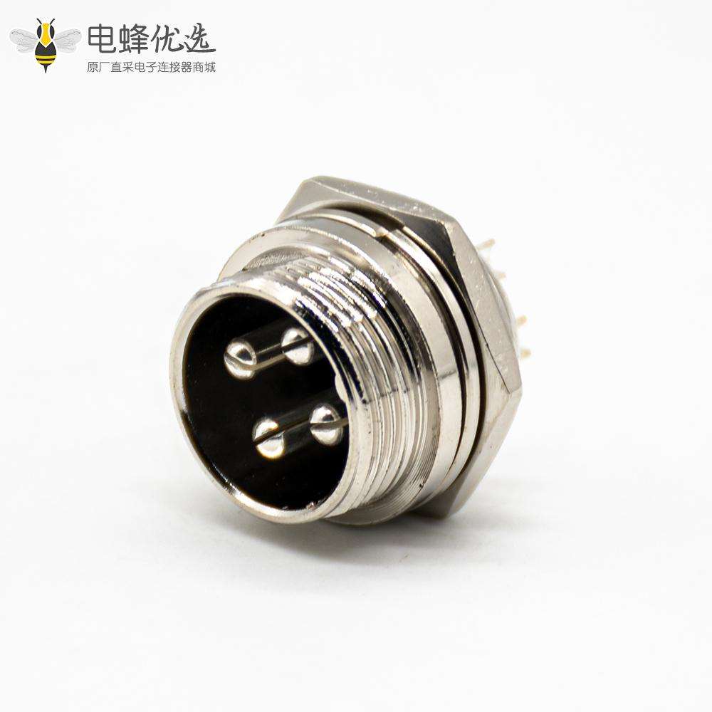 GX16 4芯航空连接器后锁板直式焊线公插座