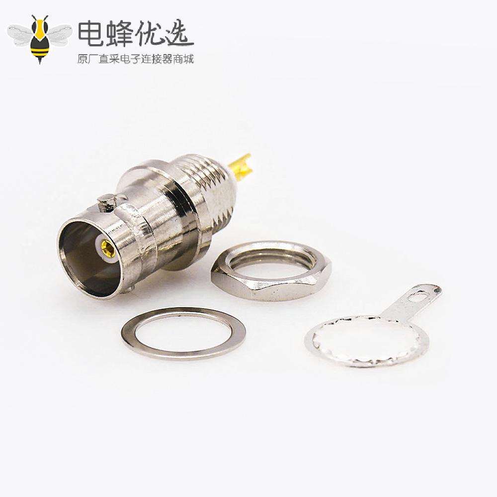 BNC连接器接地直型母头面板安装后锁穿墙焊接接线