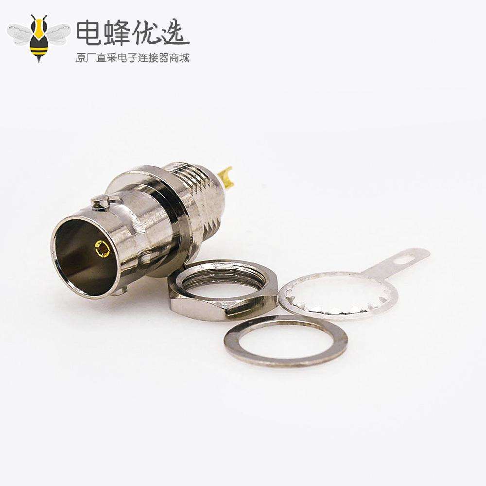 面板安装连接器焊杯型BNC母头直式后锁穿墙接线接地