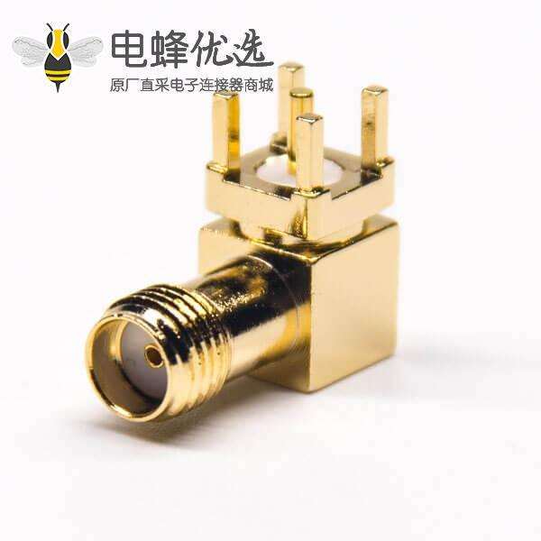 SMA焊板连接器90度弯式母头插PCB板安装