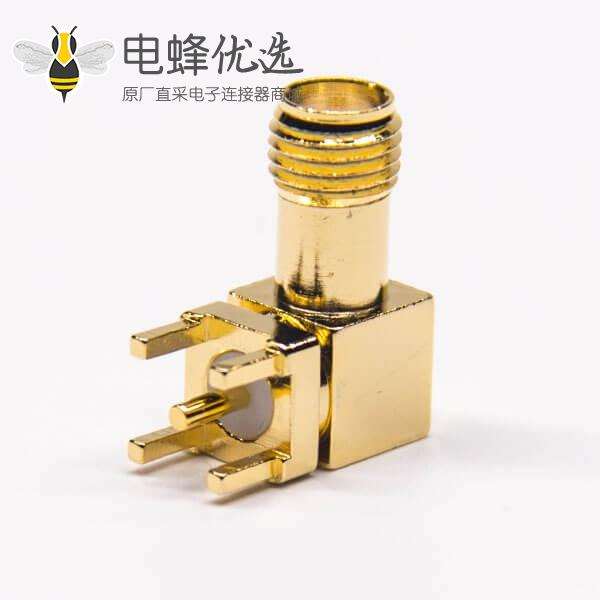 SMA焊板连接器90度弯式母头插PCB板安装
