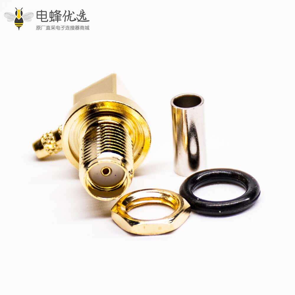 SMA母头接线90&deg;弯头穿墙前锁接线压接式防水连接器