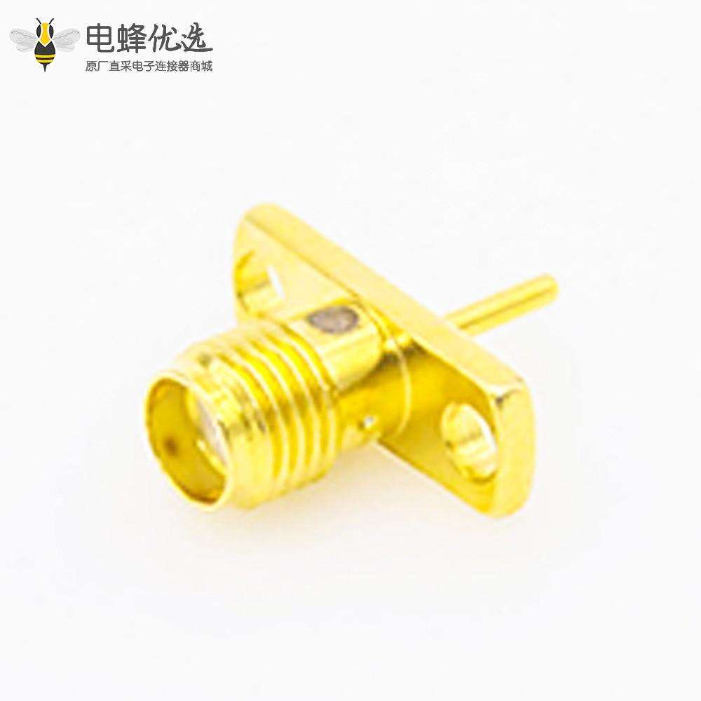 面板安装SMA连接器母头直式2孔法兰焊板用于PCB安装