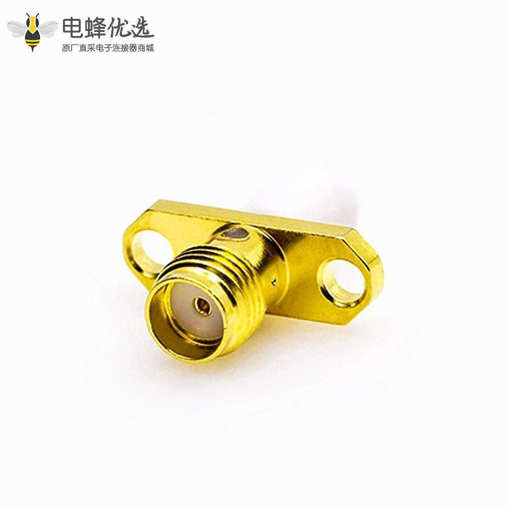 PCB安装SMA连接器焊板母头直式面板安装2孔法兰