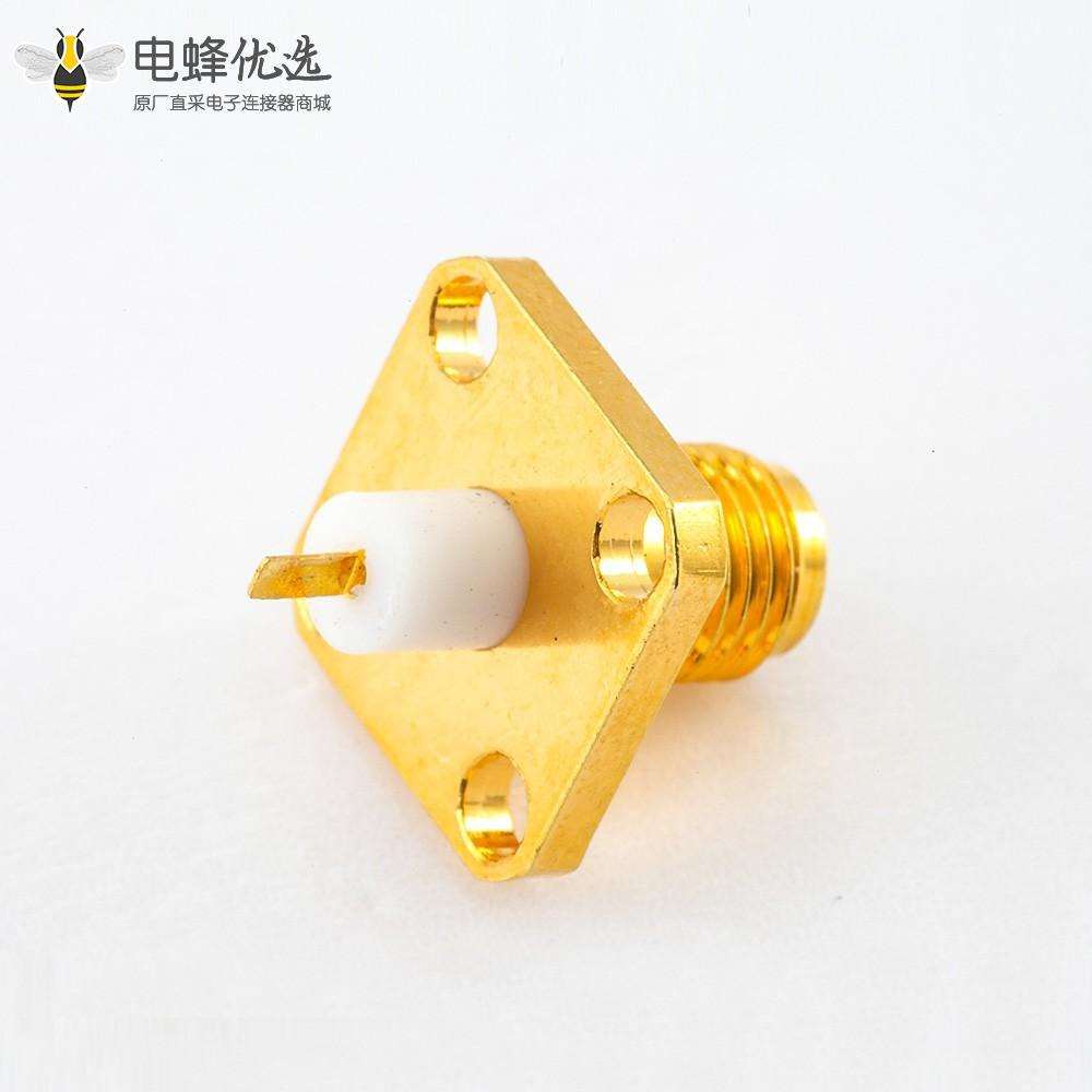 SMA母头连接器直式4孔法兰PCB安装焊板