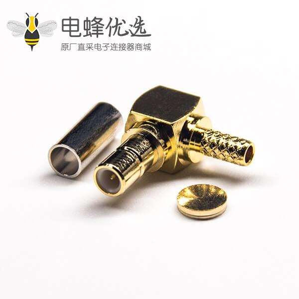 母式SMB接头弯头90度镀金带套管式压接接线