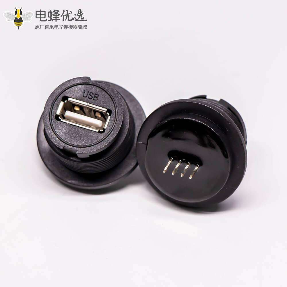 USB2.0 Type A母座直式插板前锁PCB安装IP67