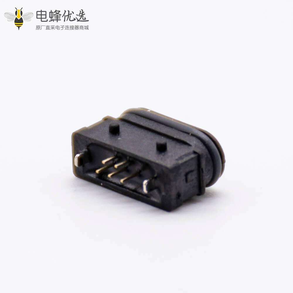 防水等级IPX8防水MICRO USB母座B型5芯立式180度