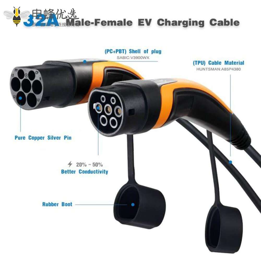充电枪标准 欧标充电枪双头线2型转2型便携式充电线32A单相
