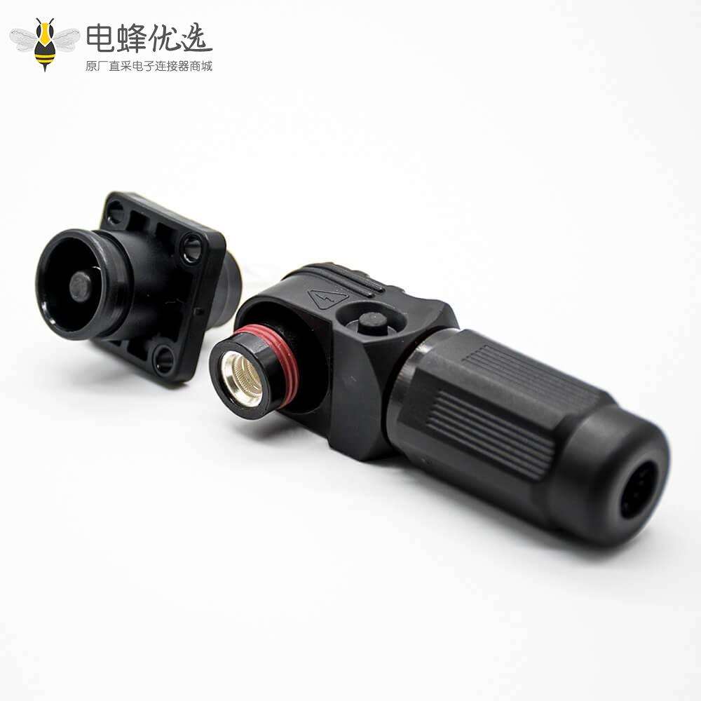 防水连接器单芯弯式插头插座12mm 300A带孔铜牌黑色IP65塑料防水