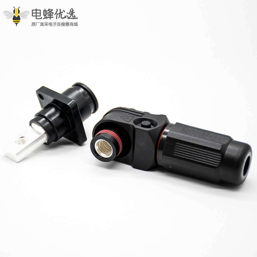 储能电池连接器6mm黑色IP65 60A带孔铜牌弯式插头和插座