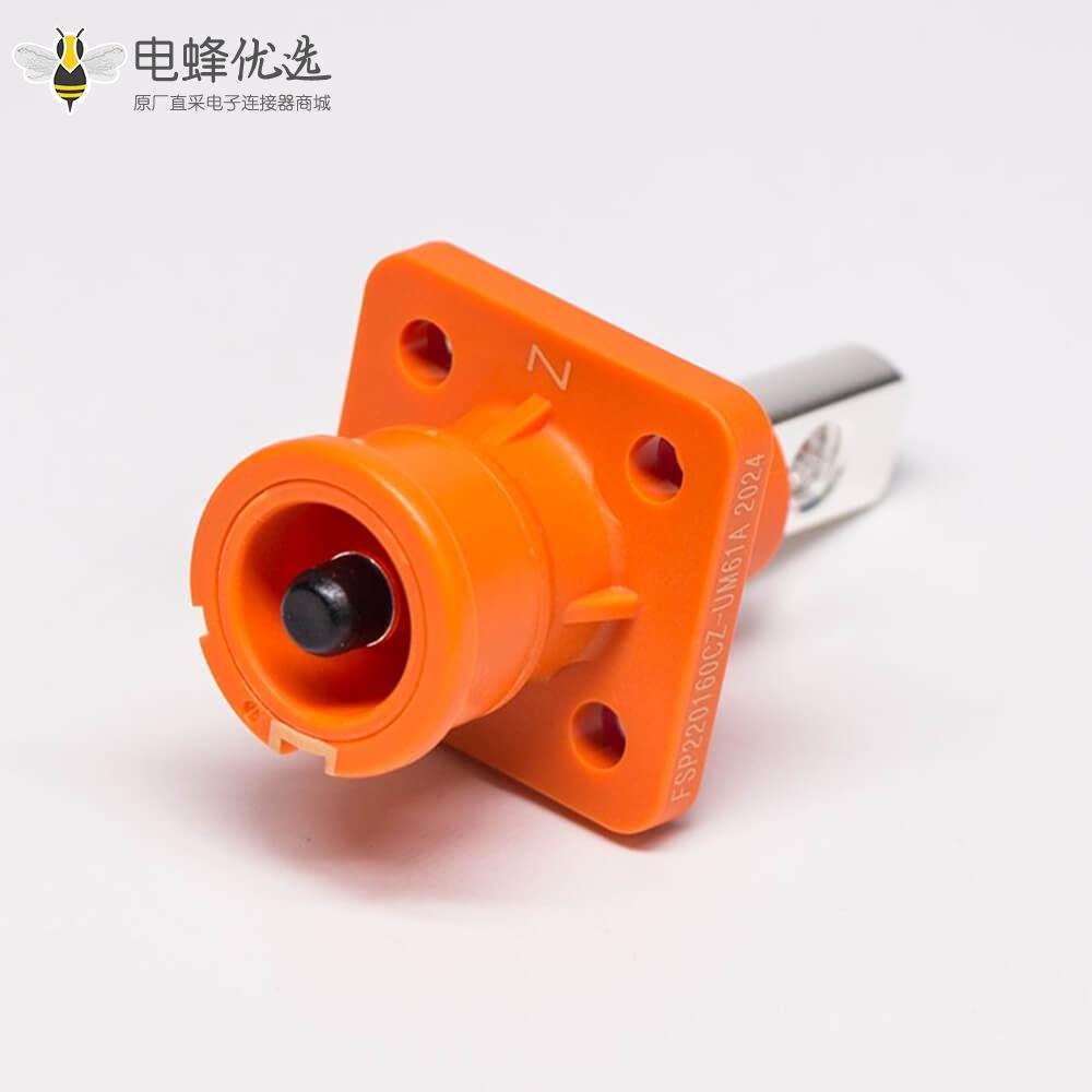 高压大电流连接器6mm橙色弯式插头插座防水100A